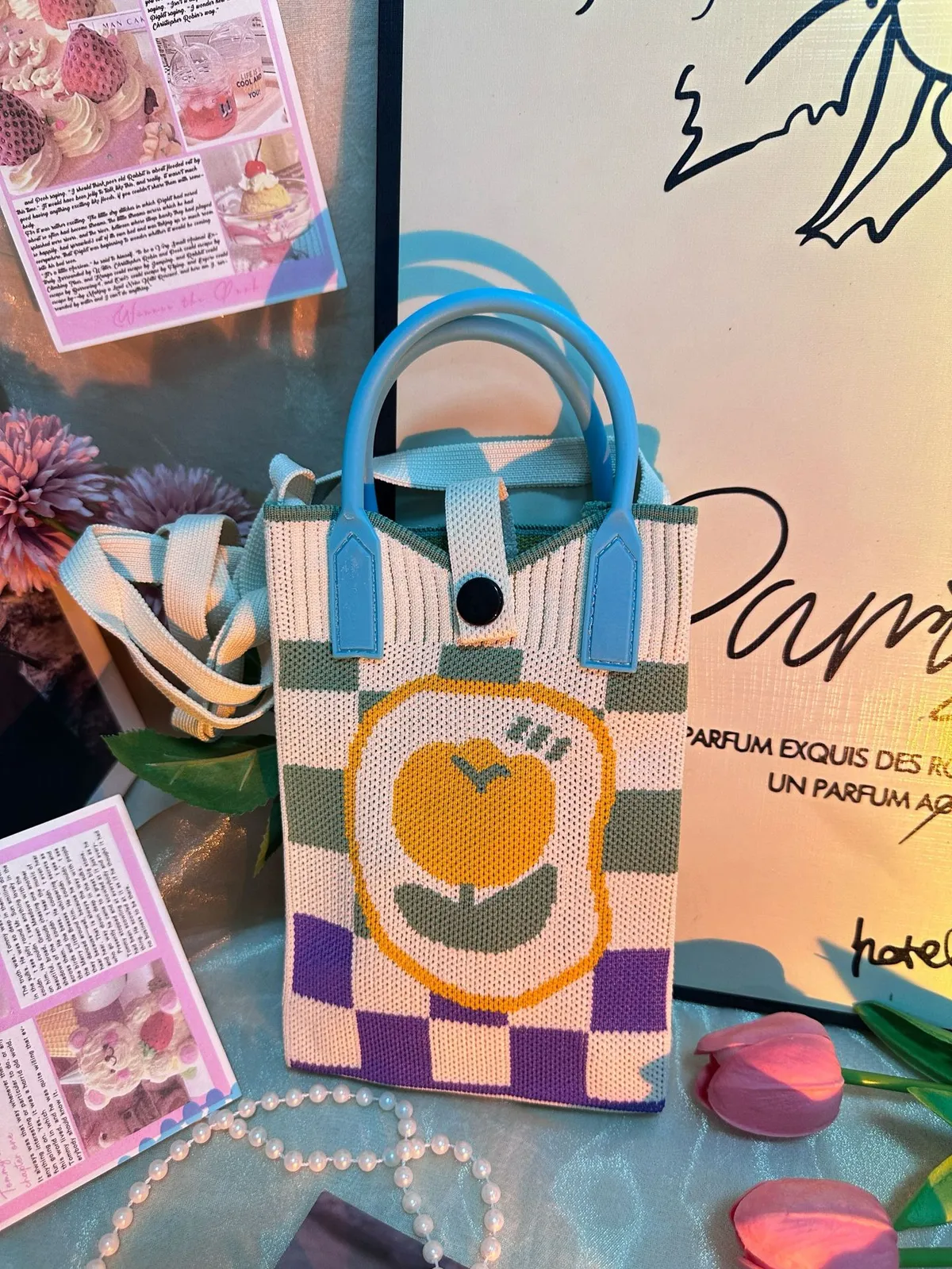 Cute Cartoon Knitted Phone Bag - Versatile Ins Style Handbag for Women, Trendy Small Tote Bag for Daily Essentials showcase 3
