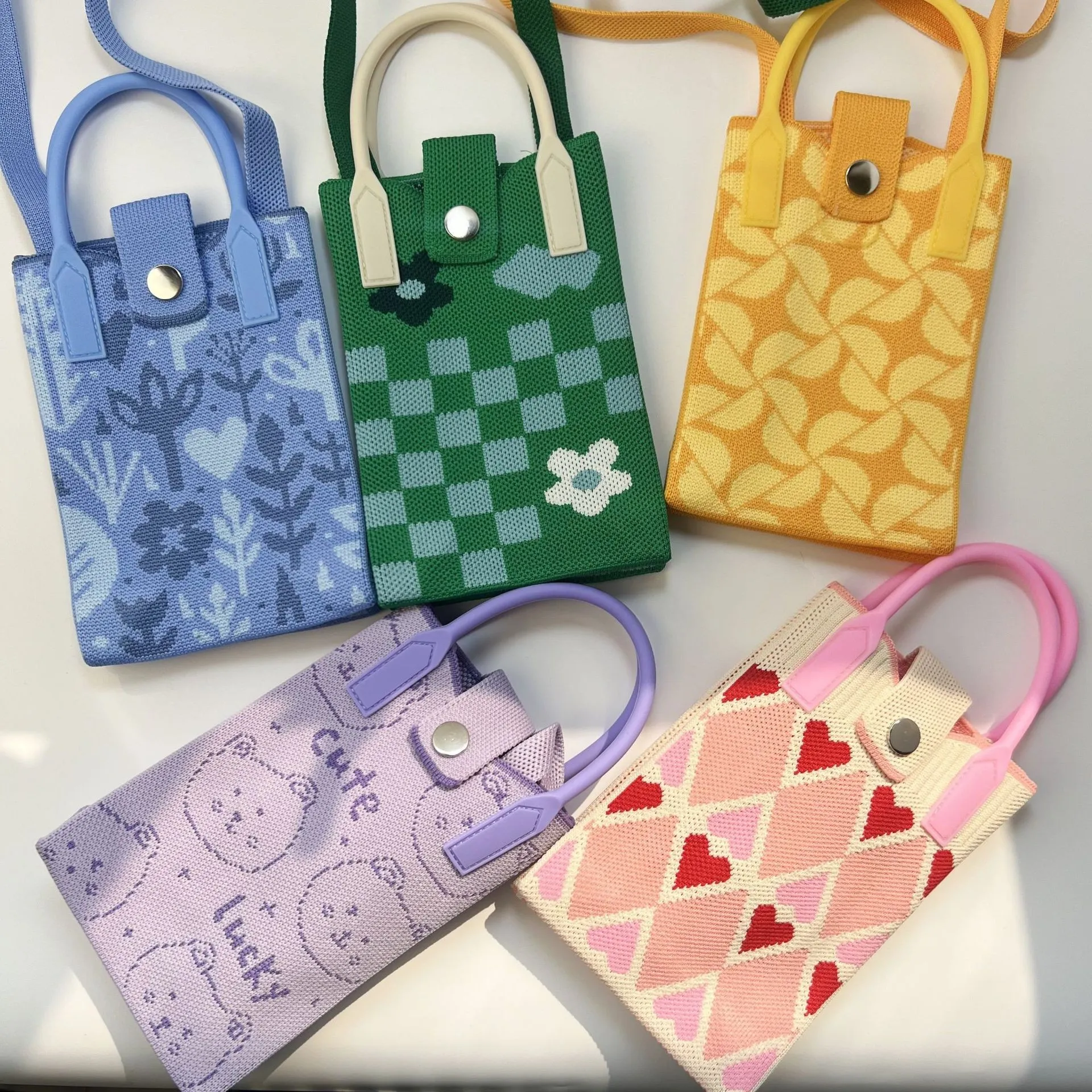 Cute Cartoon Knitted Phone Bag - Versatile Ins Style Handbag for Women, Trendy Small Tote Bag for Daily Essentials thumbnail 1