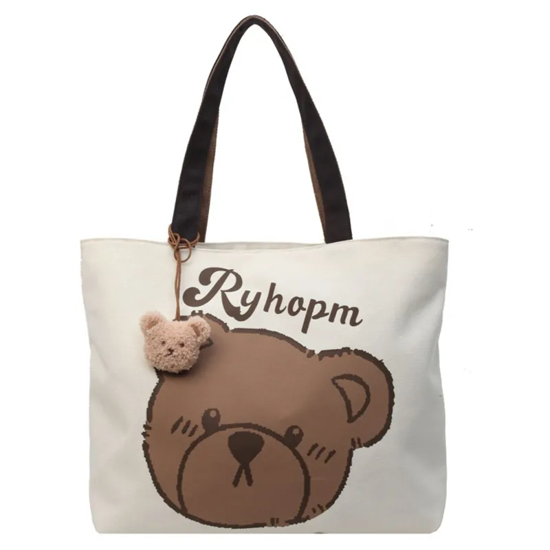Japanese Cartoon Style Zipper Tote Bag - Large Capacity Canvas Commuter Bag for Students, Versatile Handbag for Daily Use - Image 5