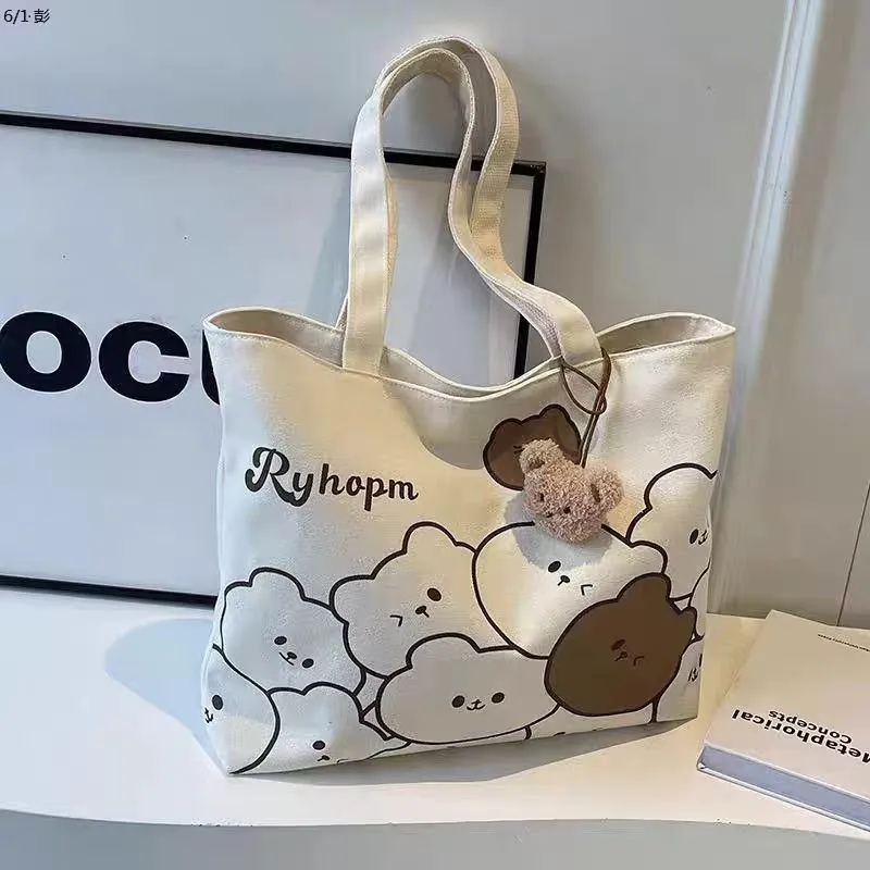 Japanese Cartoon Style Zipper Tote Bag - Large Capacity Canvas Commuter Bag for Students, Versatile Handbag for Daily Use - Image 4