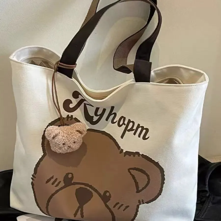 Japanese Cartoon Style Zipper Tote Bag - Large Capacity Canvas Commuter Bag for Students, Versatile Handbag for Daily Use showcase 13