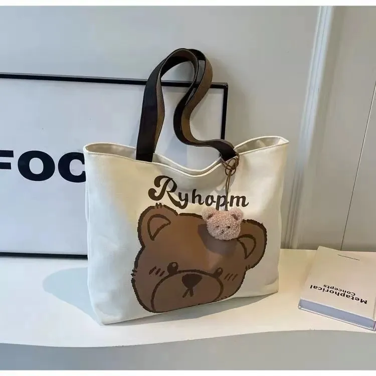 Japanese Cartoon Style Zipper Tote Bag - Large Capacity Canvas Commuter Bag for Students, Versatile Handbag for Daily Use showcase 18