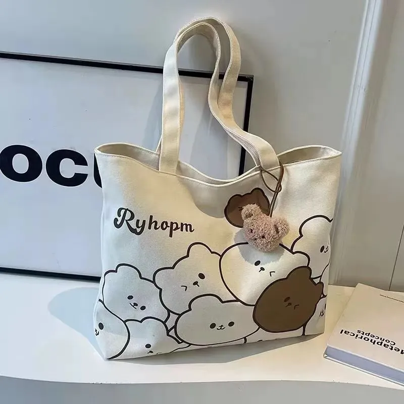 Japanese Cartoon Style Zipper Tote Bag - Large Capacity Canvas Commuter Bag for Students, Versatile Handbag for Daily Use showcase 8
