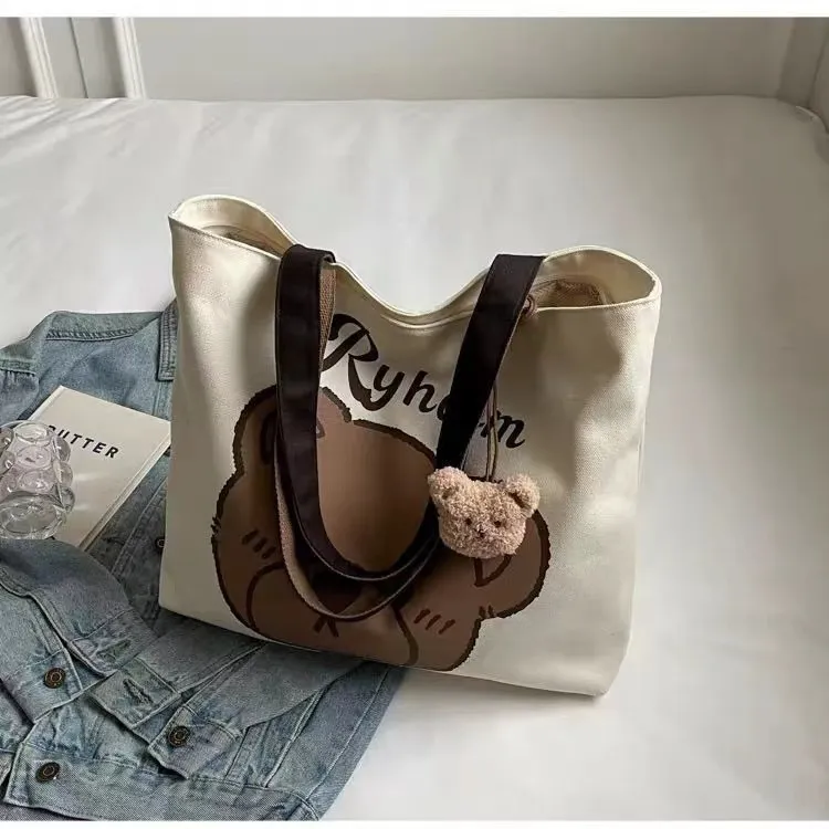 Japanese Cartoon Style Zipper Tote Bag - Large Capacity Canvas Commuter Bag for Students, Versatile Handbag for Daily Use showcase 15