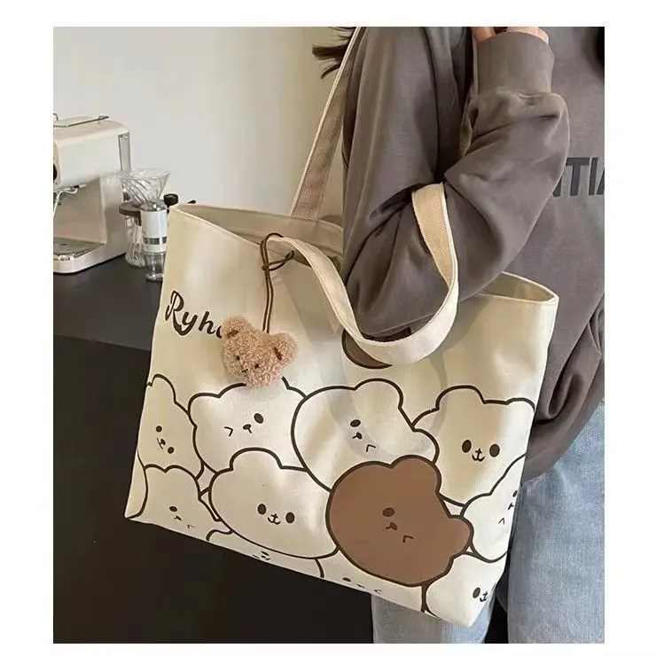 Japanese Cartoon Style Zipper Tote Bag - Large Capacity Canvas Commuter Bag for Students, Versatile Handbag for Daily Use showcase 17