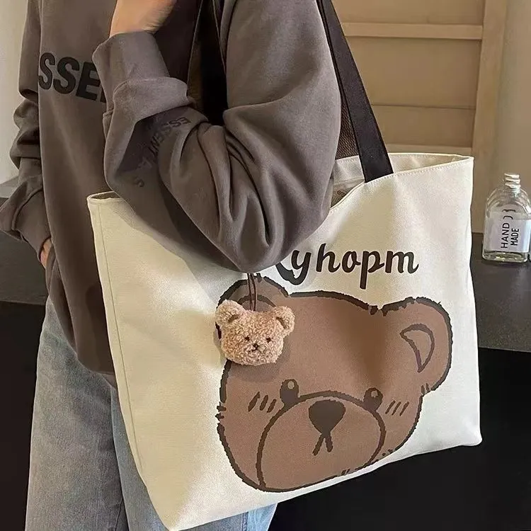 Japanese Cartoon Style Zipper Tote Bag - Large Capacity Canvas Commuter Bag for Students, Versatile Handbag for Daily Use showcase 5