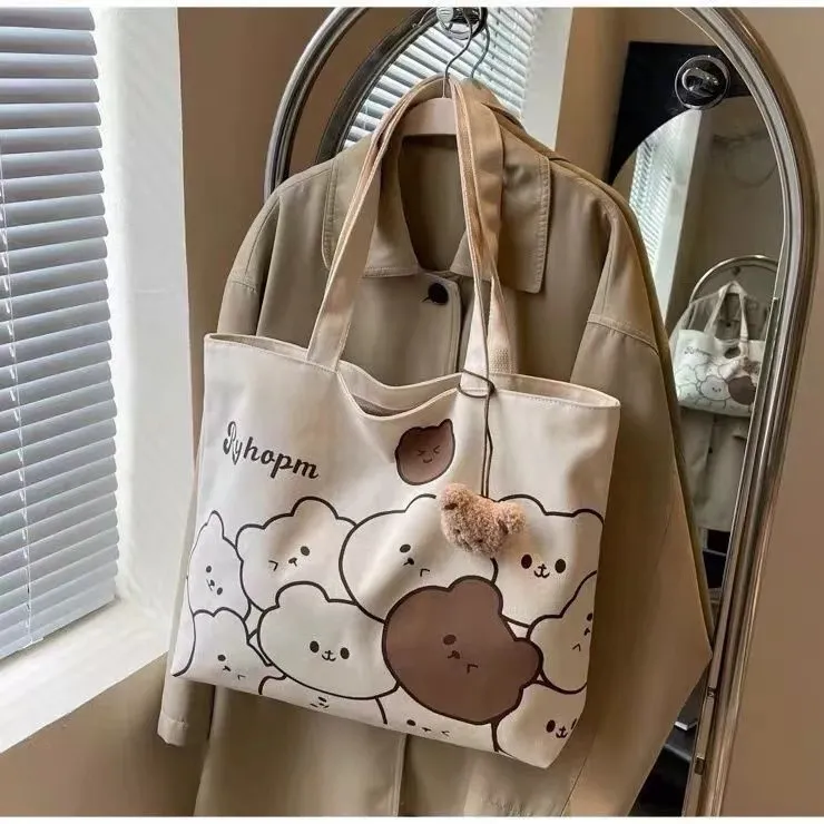 Japanese Cartoon Style Zipper Tote Bag - Large Capacity Canvas Commuter Bag for Students, Versatile Handbag for Daily Use showcase 14