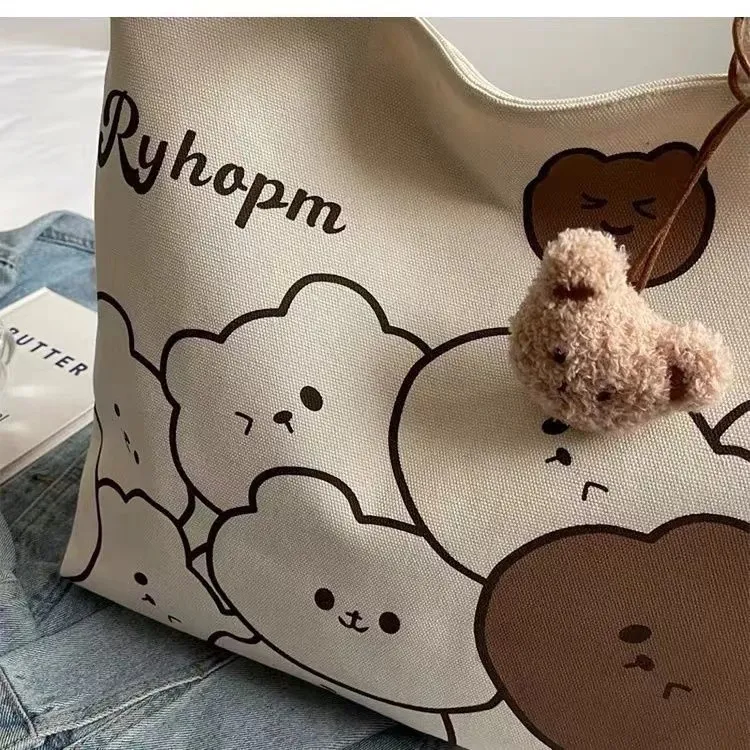 Japanese Cartoon Style Zipper Tote Bag - Large Capacity Canvas Commuter Bag for Students, Versatile Handbag for Daily Use showcase 11