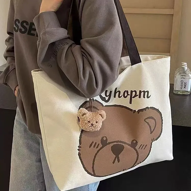 Japanese Cartoon Style Zipper Tote Bag - Large Capacity Canvas Commuter Bag for Students, Versatile Handbag for Daily Use showcase 16