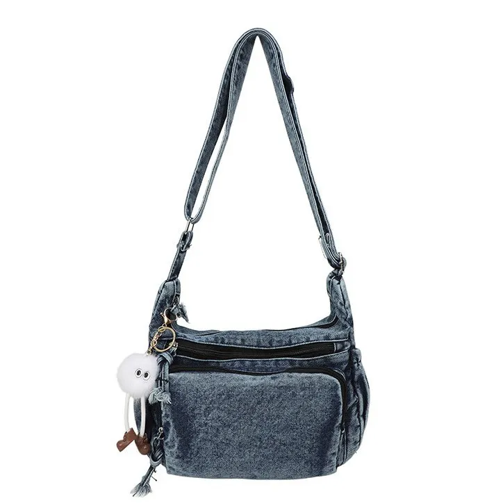 2026 New Autumn Winter Denim Tote Bag Women's Large Capacity Casual Crossbody Bag for College Students Commuting thumbnail 5
