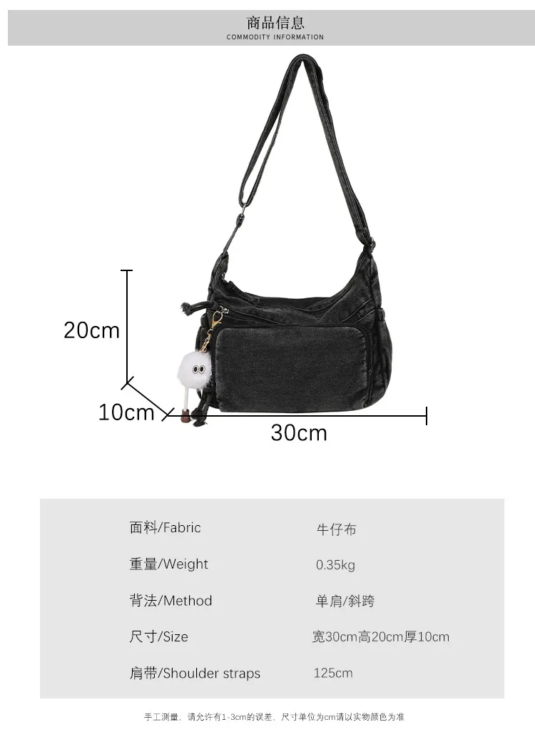 2026 New Autumn Winter Denim Tote Bag Women's Large Capacity Casual Crossbody Bag for College Students Commuting showcase 3