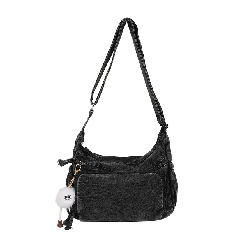 2026 New Autumn Winter Denim Tote Bag Women's Large Capacity Casual Crossbody Bag for College Students Commuting thumbnail 7