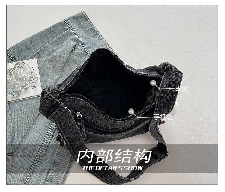 2026 New Autumn Winter Denim Tote Bag Women's Large Capacity Casual Crossbody Bag for College Students Commuting showcase 12