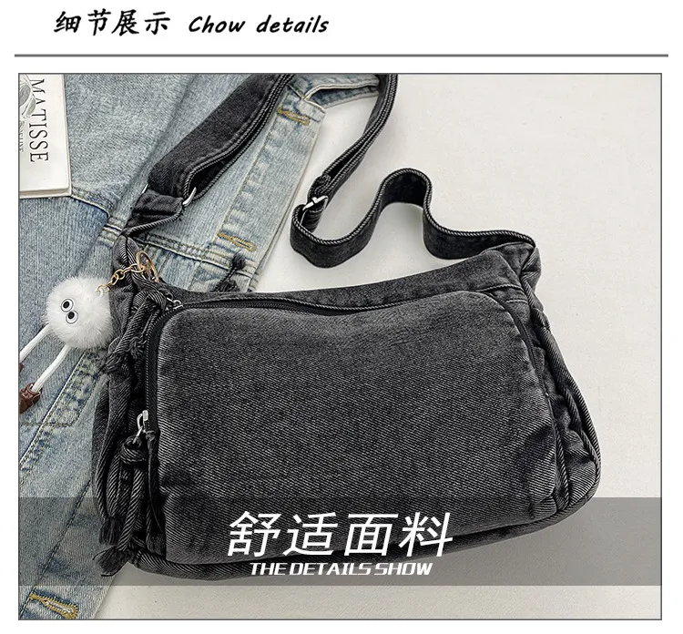 2026 New Autumn Winter Denim Tote Bag Women's Large Capacity Casual Crossbody Bag for College Students Commuting showcase 7
