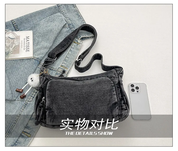 2026 New Autumn Winter Denim Tote Bag Women's Large Capacity Casual Crossbody Bag for College Students Commuting showcase 8
