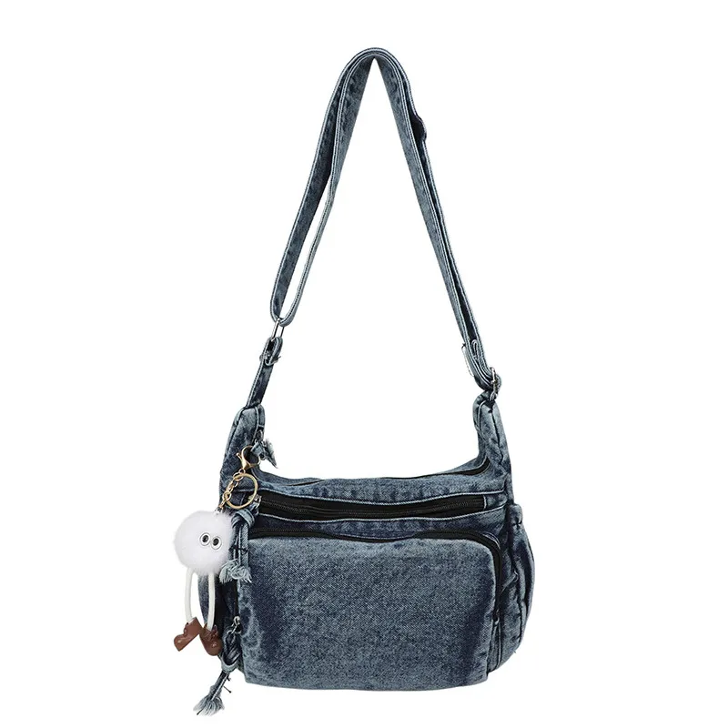 2026 New Autumn Winter Denim Tote Bag Women's Large Capacity Casual Crossbody Bag for College Students Commuting thumbnail 6