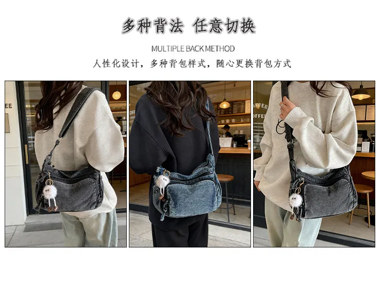 2026 New Autumn Winter Denim Tote Bag Women's Large Capacity Casual Crossbody Bag for College Students Commuting showcase 1