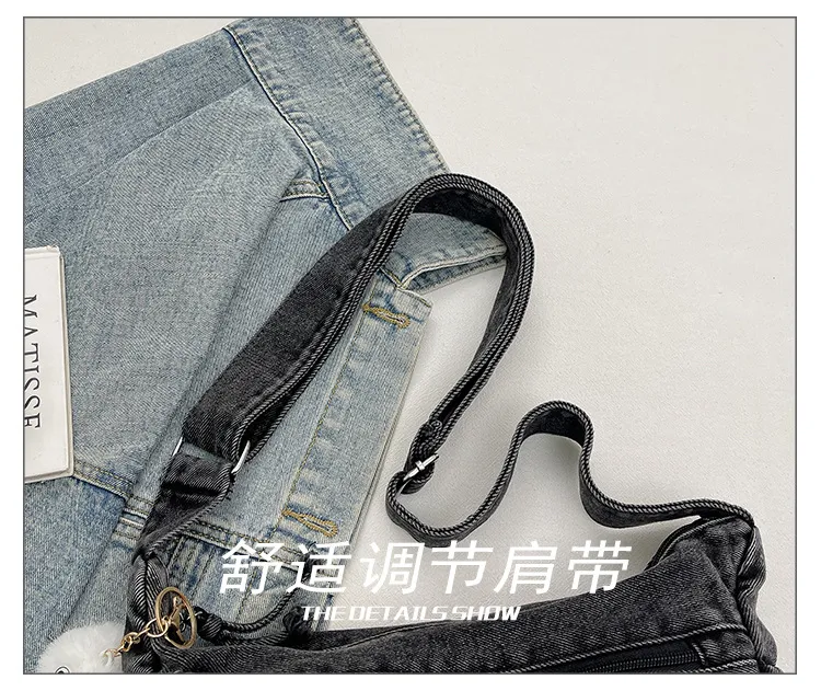 2026 New Autumn Winter Denim Tote Bag Women's Large Capacity Casual Crossbody Bag for College Students Commuting showcase 10