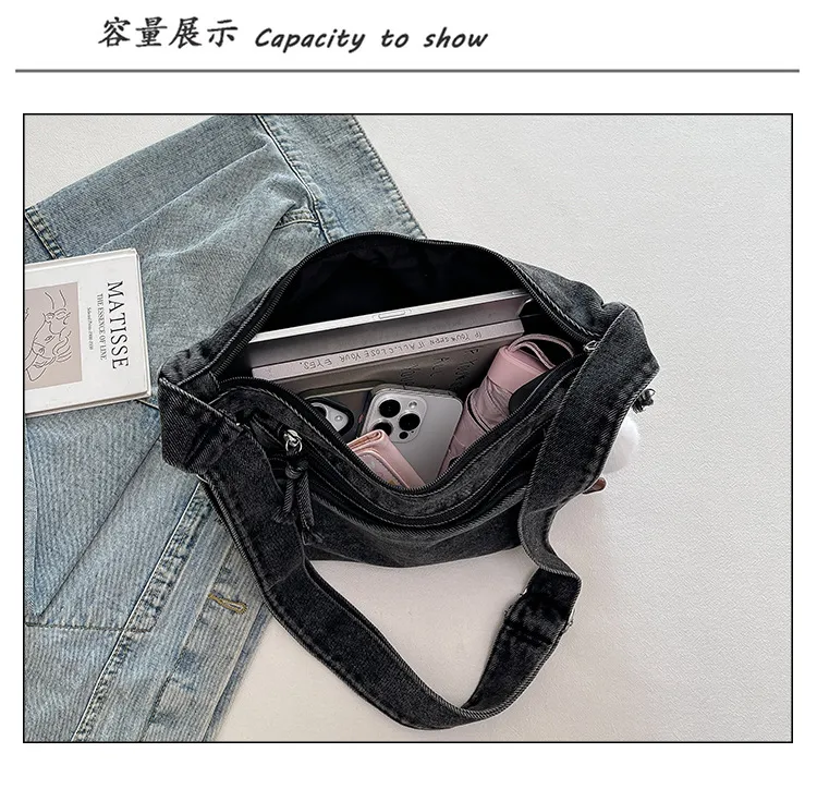 2026 New Autumn Winter Denim Tote Bag Women's Large Capacity Casual Crossbody Bag for College Students Commuting showcase 13