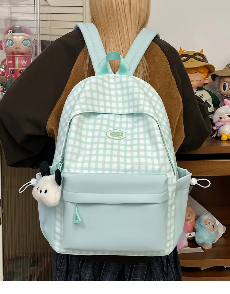 Casual Backpack Large Capacity Plaid Color Block Student School Bag Lightweight and Portable for Men and Women showcase 11