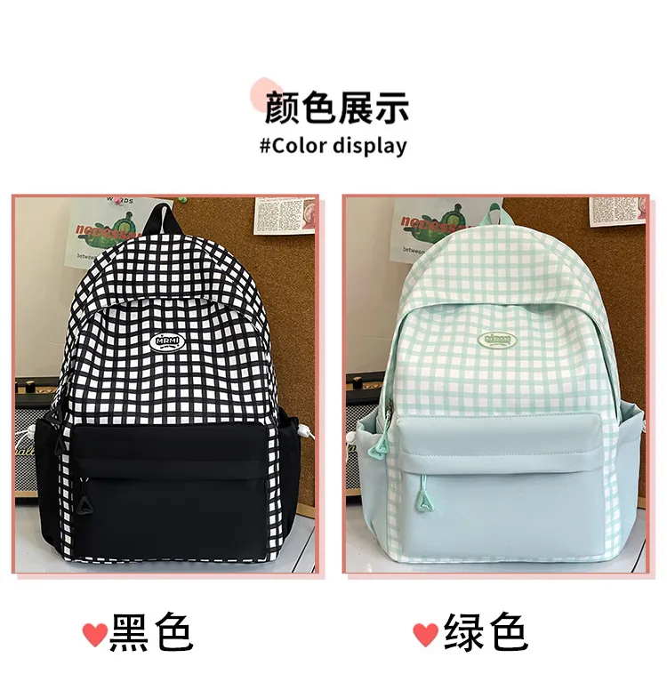 Casual Backpack Large Capacity Plaid Color Block Student School Bag Lightweight and Portable for Men and Women showcase 4