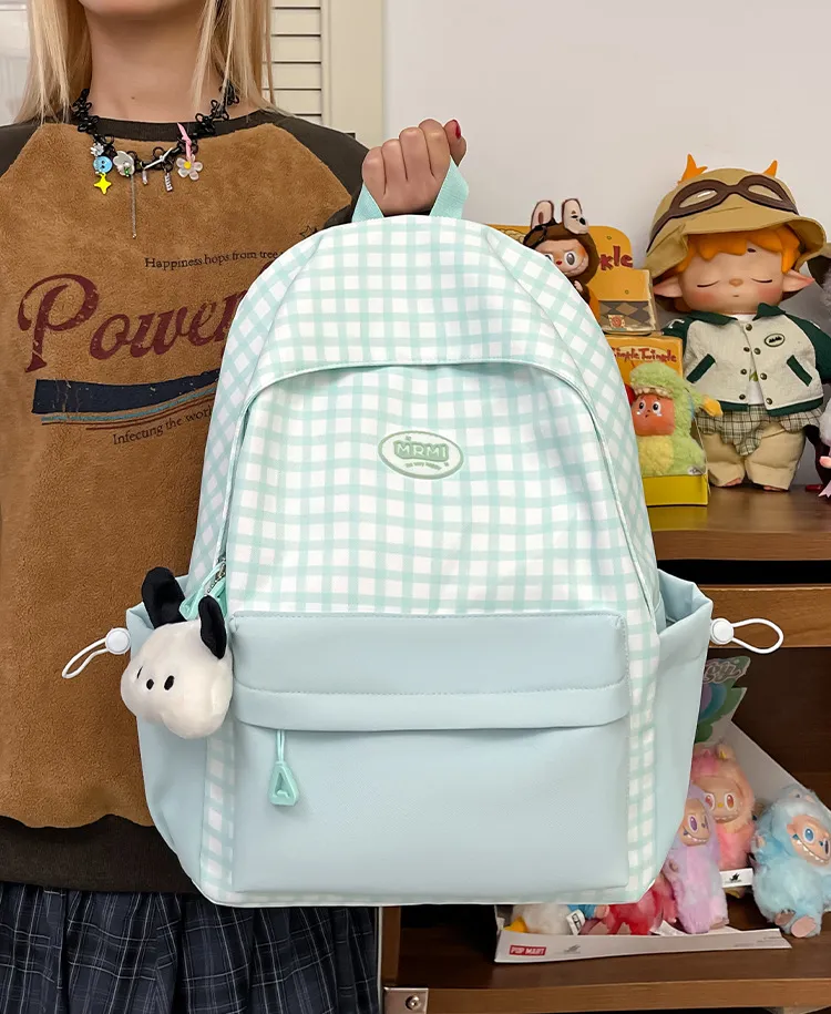 Casual Backpack Large Capacity Plaid Color Block Student School Bag Lightweight and Portable for Men and Women showcase 8