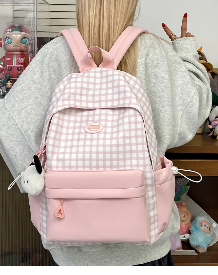 Casual Backpack Large Capacity Plaid Color Block Student School Bag Lightweight and Portable for Men and Women showcase 19