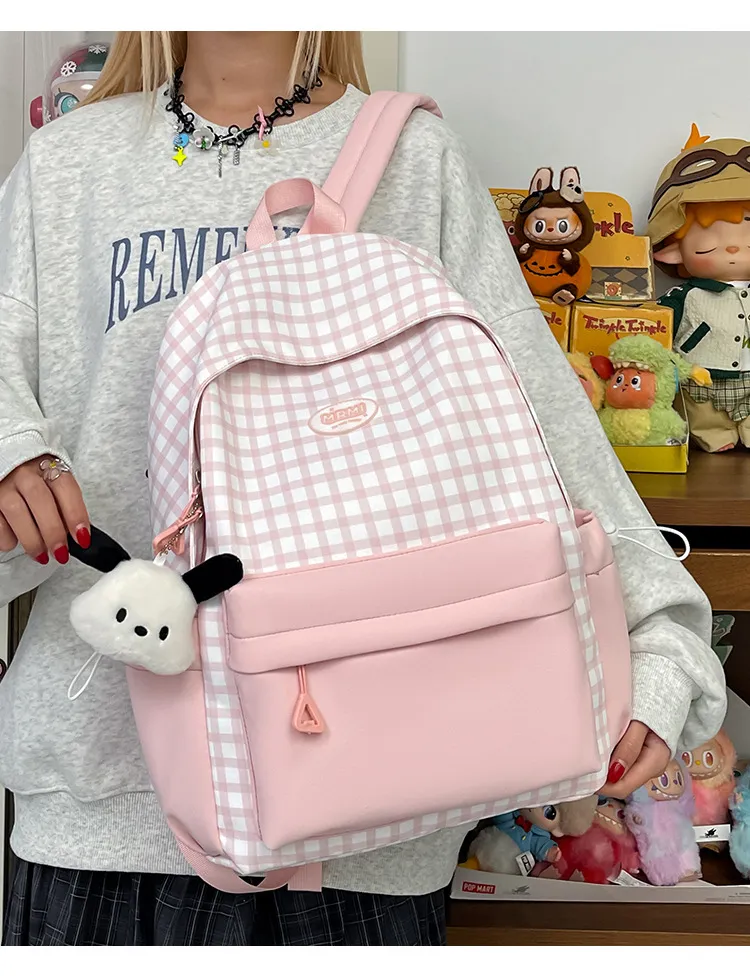 Casual Backpack Large Capacity Plaid Color Block Student School Bag Lightweight and Portable for Men and Women showcase 17