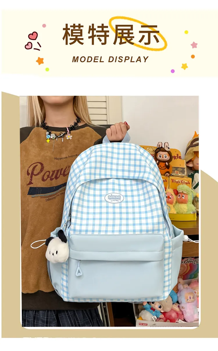 Casual Backpack Large Capacity Plaid Color Block Student School Bag Lightweight and Portable for Men and Women showcase 20