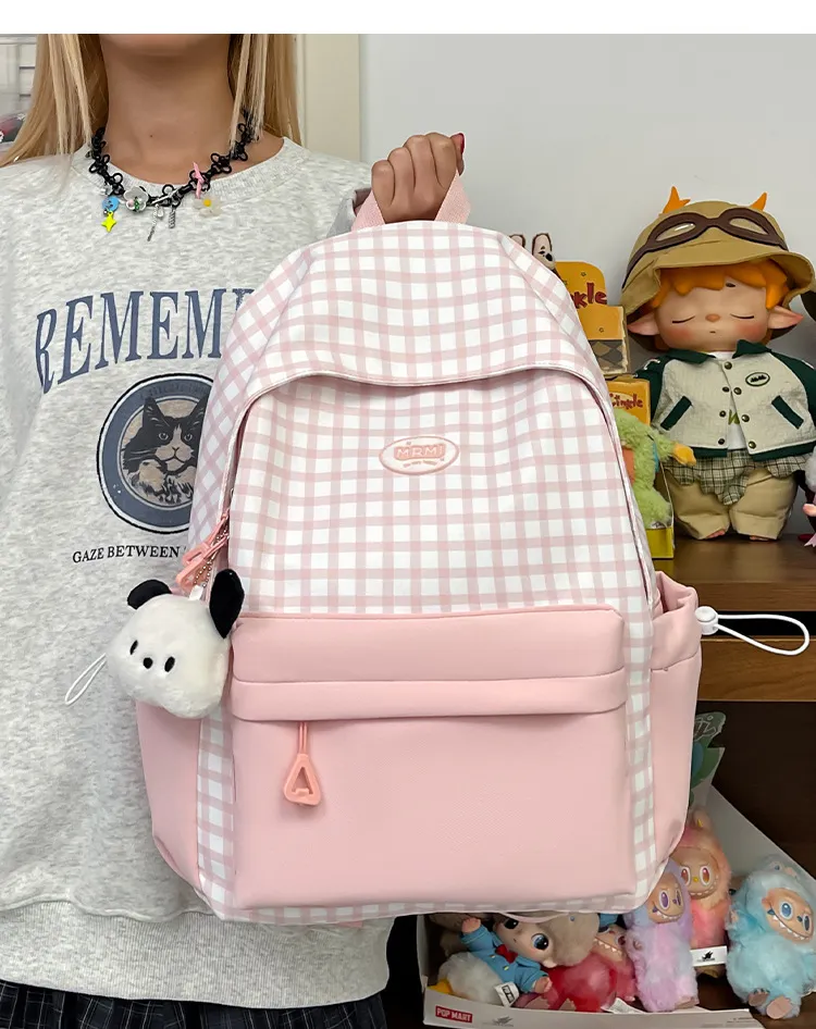 Casual Backpack Large Capacity Plaid Color Block Student School Bag Lightweight and Portable for Men and Women showcase 16