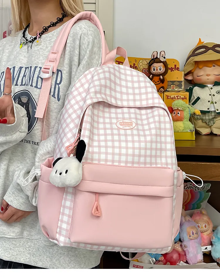 Casual Backpack Large Capacity Plaid Color Block Student School Bag Lightweight and Portable for Men and Women showcase 18