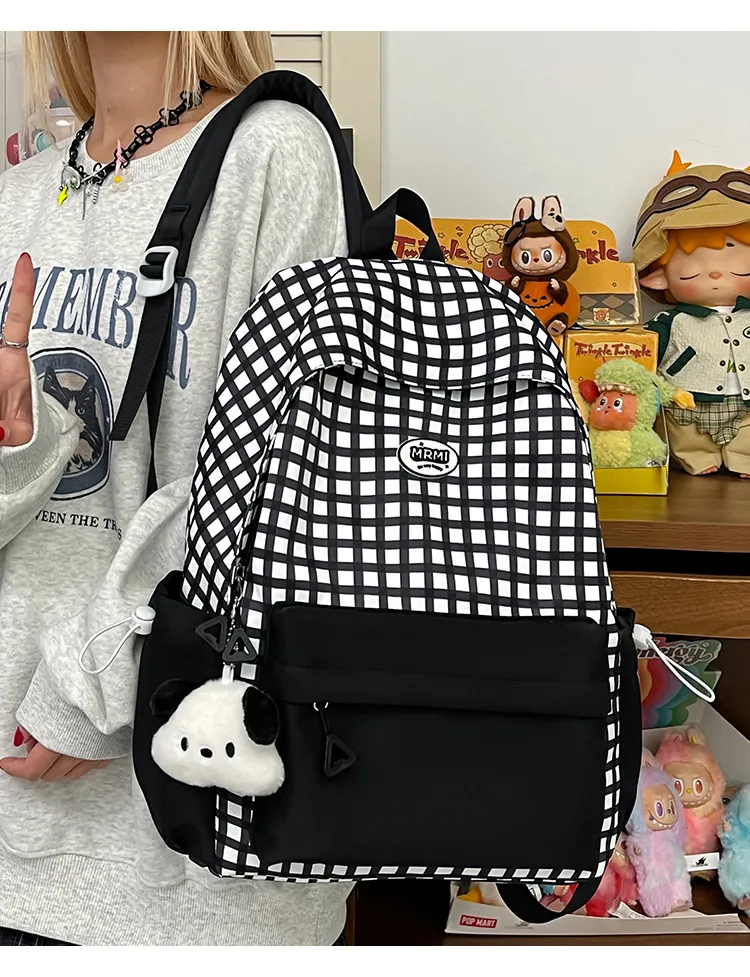 Casual Backpack Large Capacity Plaid Color Block Student School Bag Lightweight and Portable for Men and Women showcase 14