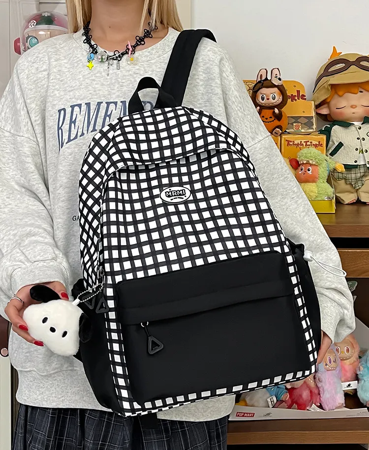 Casual Backpack Large Capacity Plaid Color Block Student School Bag Lightweight and Portable for Men and Women showcase 13