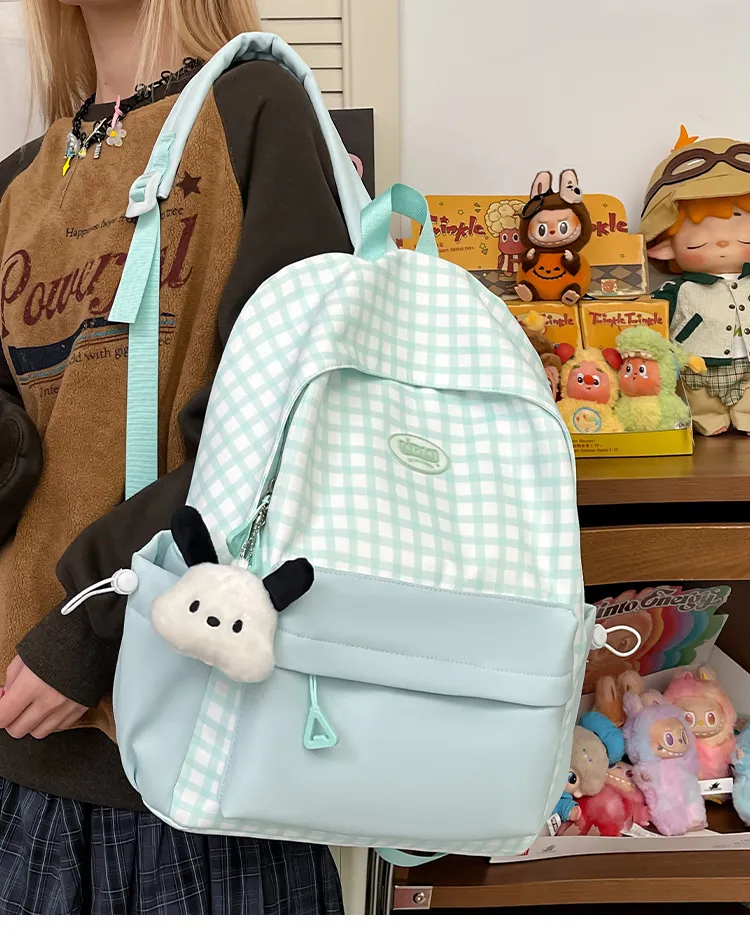 Casual Backpack Large Capacity Plaid Color Block Student School Bag Lightweight and Portable for Men and Women showcase 10