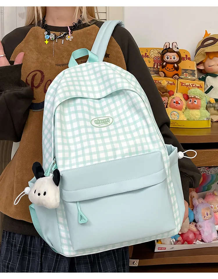 Casual Backpack Large Capacity Plaid Color Block Student School Bag Lightweight and Portable for Men and Women showcase 9