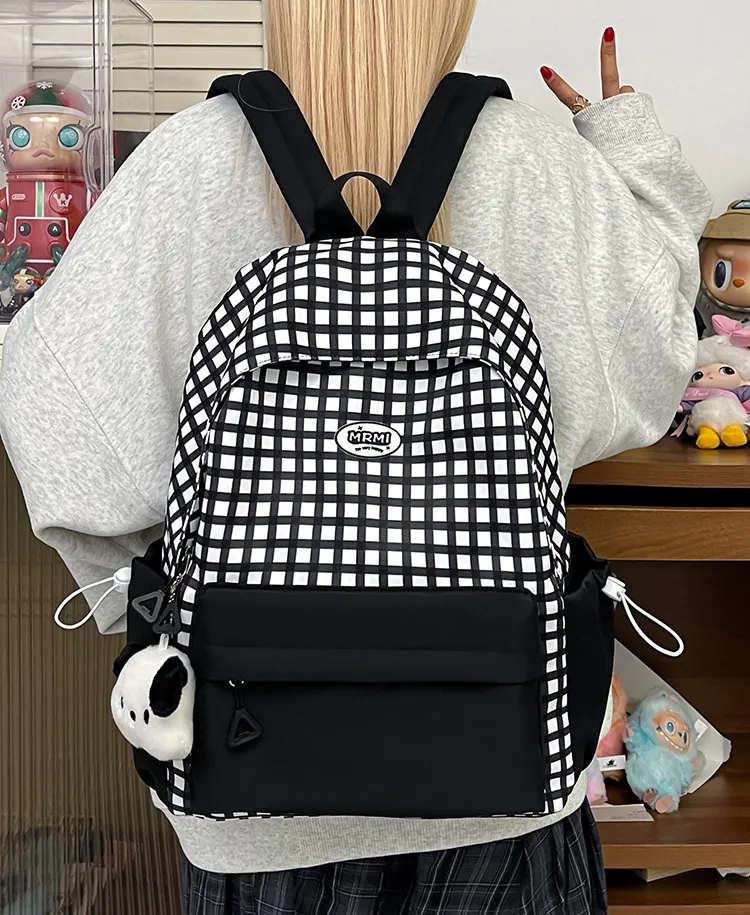 Casual Backpack Large Capacity Plaid Color Block Student School Bag Lightweight and Portable for Men and Women showcase 15