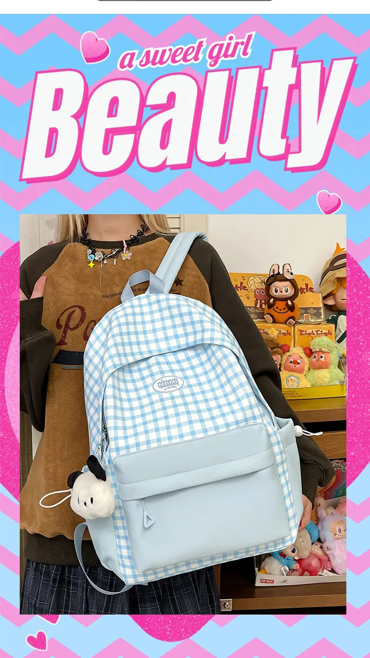 Casual Backpack Large Capacity Plaid Color Block Student School Bag Lightweight and Portable for Men and Women showcase 2