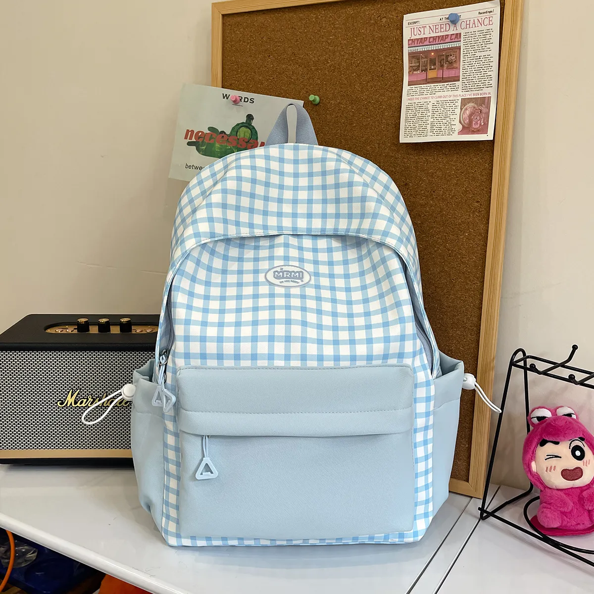 Casual Backpack Large Capacity Plaid Color Block Student School Bag Lightweight and Portable for Men and Women thumbnail 3