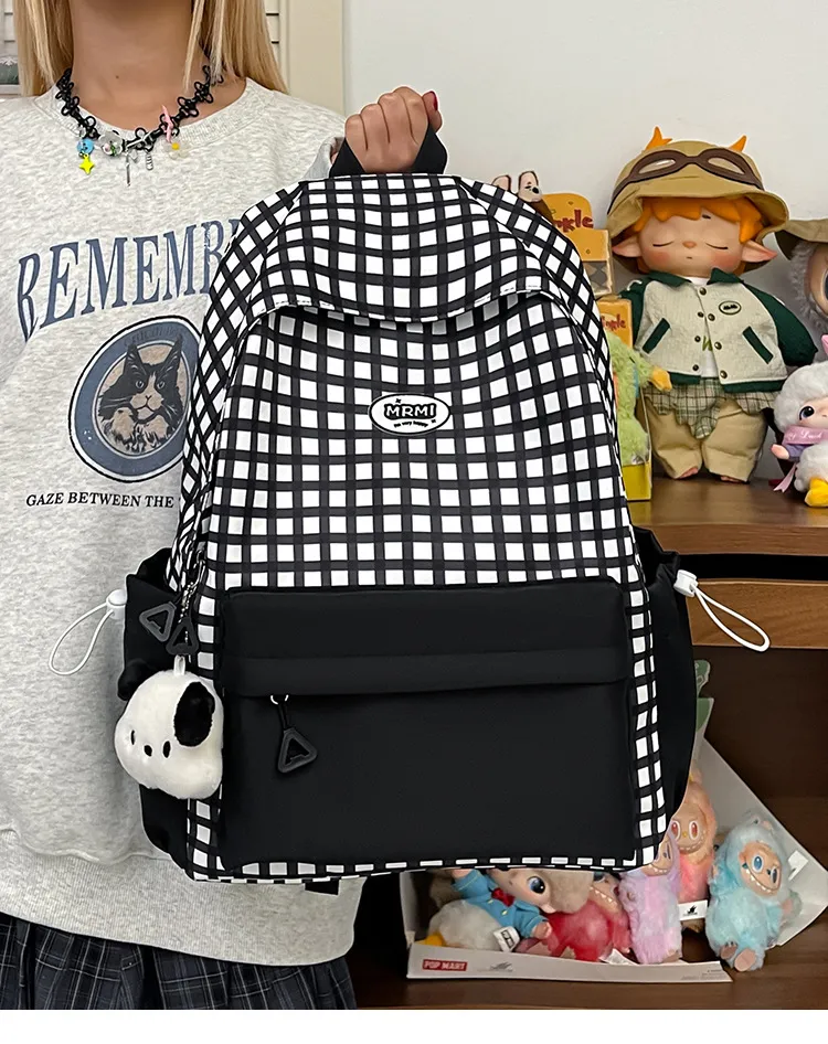 Casual Backpack Large Capacity Plaid Color Block Student School Bag Lightweight and Portable for Men and Women showcase 12
