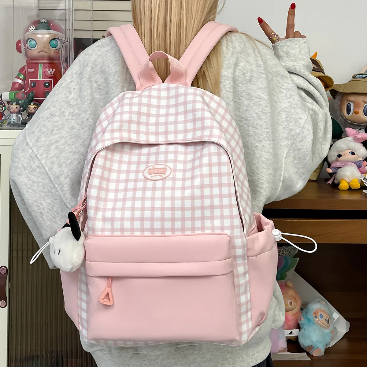 Casual Backpack Large Capacity Plaid Color Block Student School Bag Lightweight and Portable for Men and Women thumbnail 2