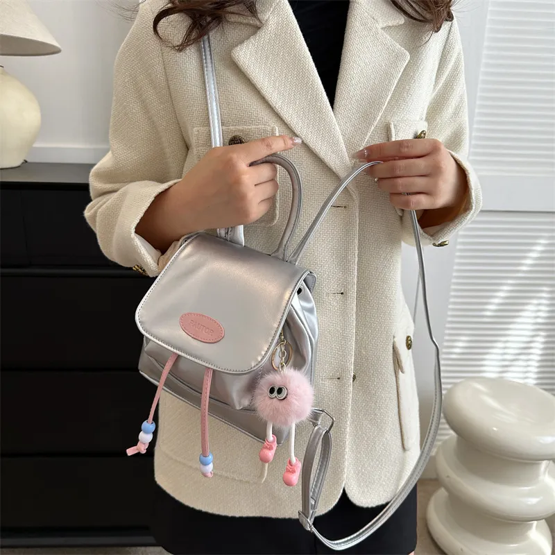 2023 Retro Fashion Solid Color Backpack for Women - Casual Trendy Small Travel Bag, Simple Western Style thumbnail 3