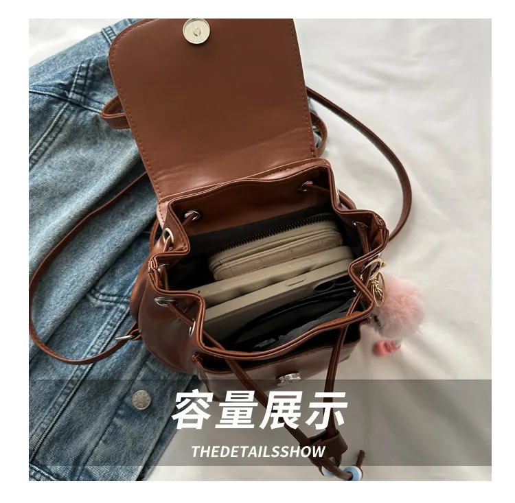 2023 Retro Fashion Solid Color Backpack for Women - Casual Trendy Small Travel Bag, Simple Western Style showcase 7