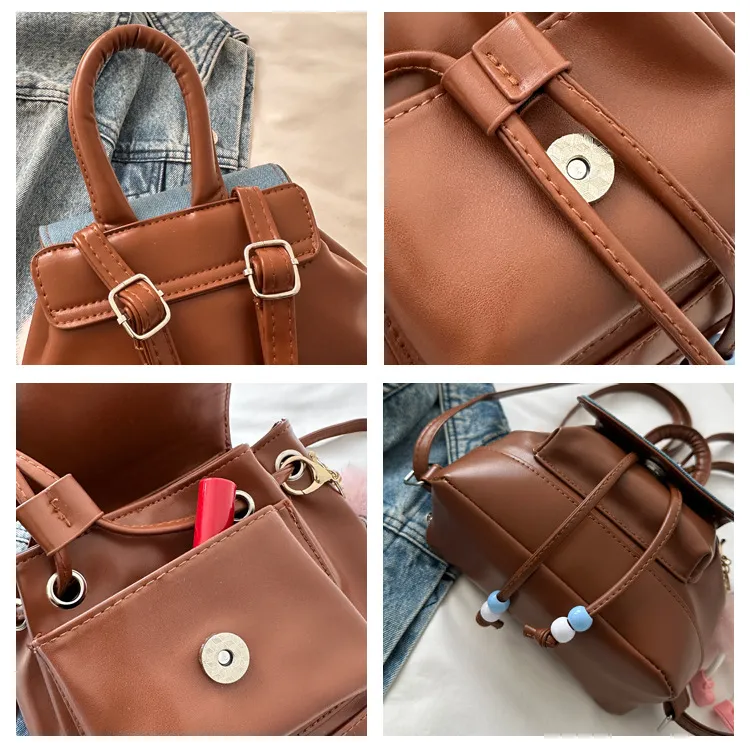 2023 Retro Fashion Solid Color Backpack for Women - Casual Trendy Small Travel Bag, Simple Western Style showcase 8