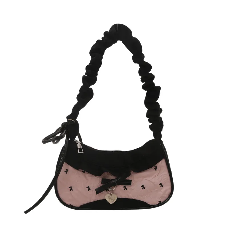 Women's Denim Underarm Baguette Bag - Stylish Patchwork Small Shoulder Tote with Dog Tooth Pattern, New 2025 Fashion - Image 5