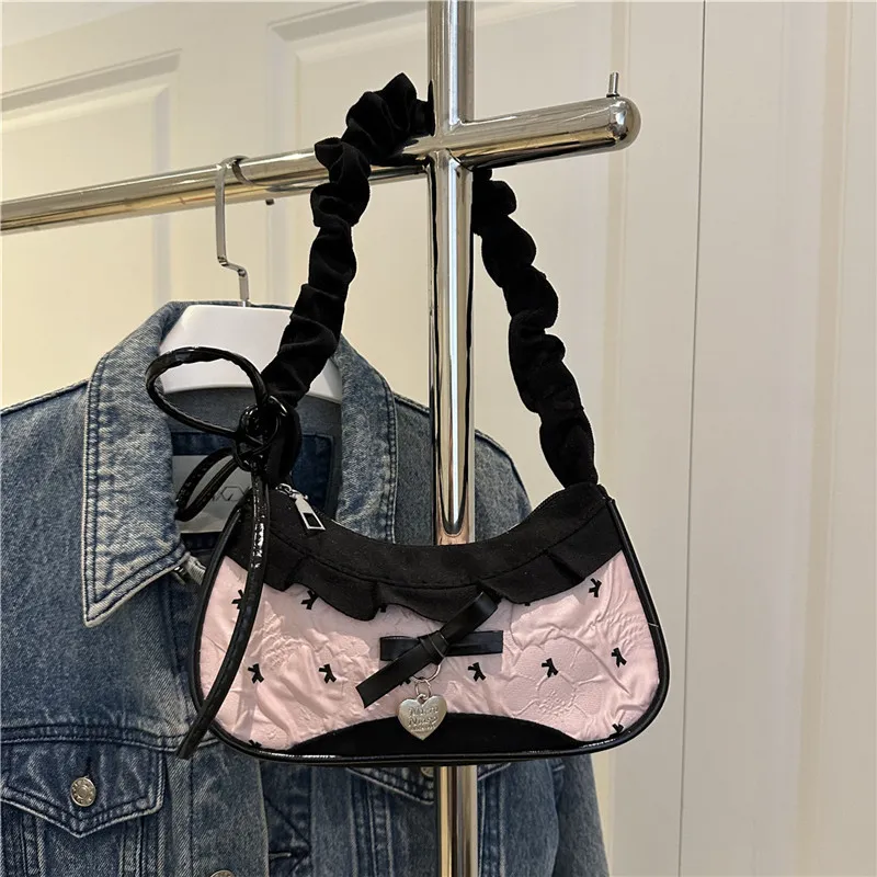 Women's Denim Underarm Baguette Bag - Stylish Patchwork Small Shoulder Tote with Dog Tooth Pattern, New 2025 Fashion - Image 2