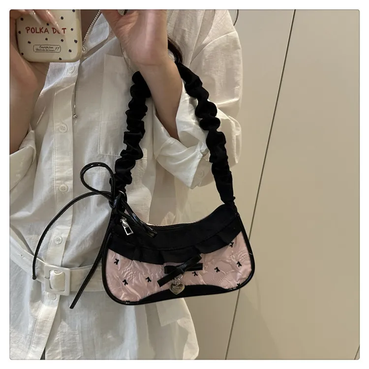Women's Denim Underarm Baguette Bag - Stylish Patchwork Small Shoulder Tote with Dog Tooth Pattern, New 2025 Fashion showcase 18