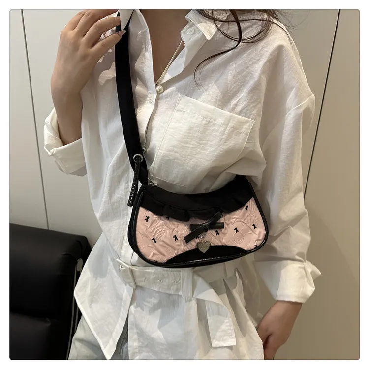 Women's Denim Underarm Baguette Bag - Stylish Patchwork Small Shoulder Tote with Dog Tooth Pattern, New 2025 Fashion showcase 17