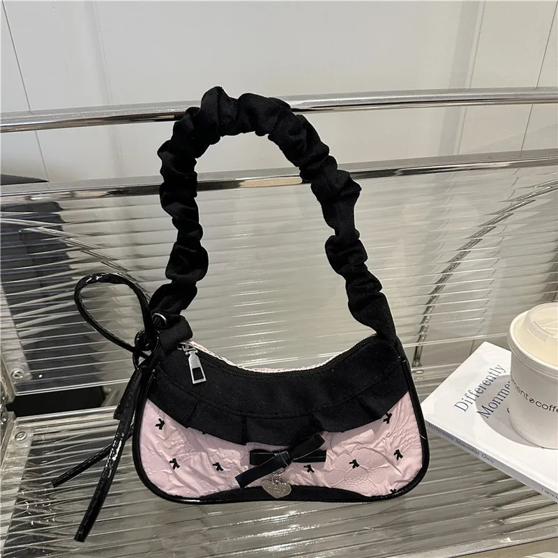 Women's Denim Underarm Baguette Bag - Stylish Patchwork Small Shoulder Tote with Dog Tooth Pattern, New 2025 Fashion - Image 7