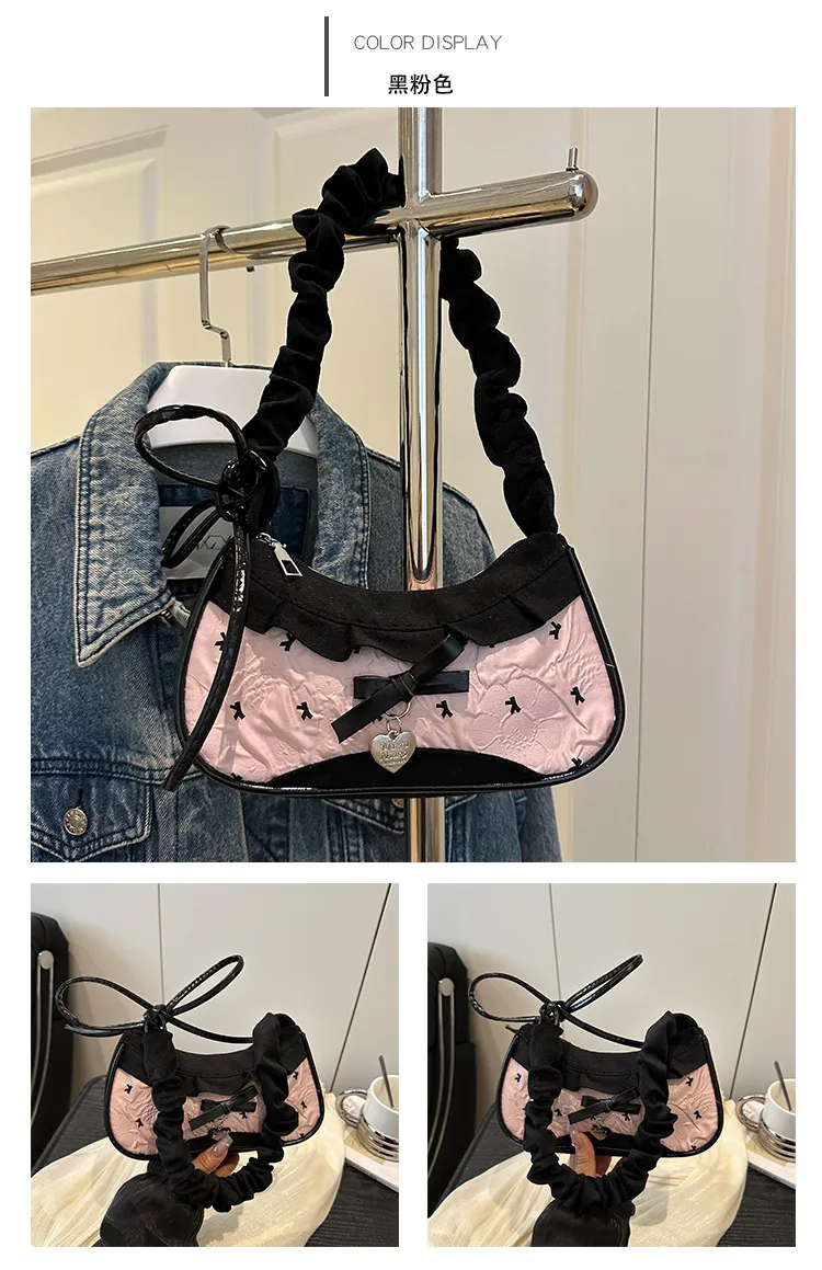Women's Denim Underarm Baguette Bag - Stylish Patchwork Small Shoulder Tote with Dog Tooth Pattern, New 2025 Fashion showcase 14