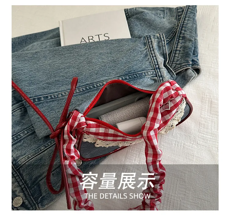 Women's Denim Underarm Baguette Bag - Stylish Patchwork Small Shoulder Tote with Dog Tooth Pattern, New 2025 Fashion showcase 9